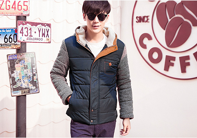 Men's Thick Cotton Jacket with Hood for Youth