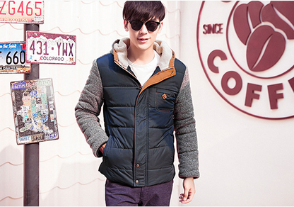 Men's Thick Cotton Jacket with Hood for Youth
