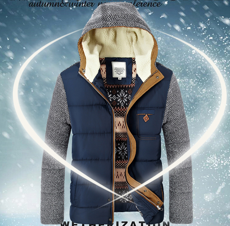 Men's Thick Cotton Jacket with Hood for Youth