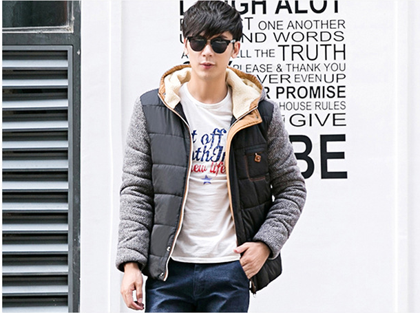 Men's Thick Cotton Jacket with Hood for Youth